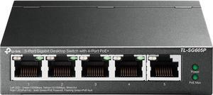 TP-Link - 5-Port Gigabit (10/100/1000Mbps) Desktop Unmanaged PoE Switch - Black (TL-SG605P)