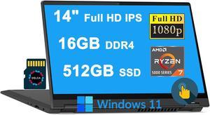 Lenovo IdeaPad Flex 5 14 2in1 Laptop I 14 Full HD IPS Touchscreen I AMD 8core Ryzen 7 5700U I 16GB DDR4 512GB SSD I Fingerprint Backlit HDMI USBC Dolby Win11  32GB MicroSD Card