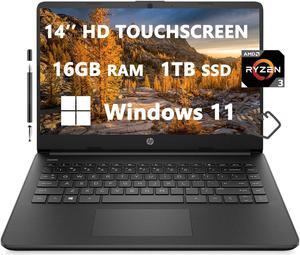 HP 14-inch HD Touchscreen Laptops for Student  and  Business, AMD Ryzen 3 5300U(4-Core), AMD Radeon Graphics, 16GB RAM|1TB SSD, Long Battery Life, USB-C, HDMI, Windows 11, ROKC Stylus Pen (14-fq1003cl