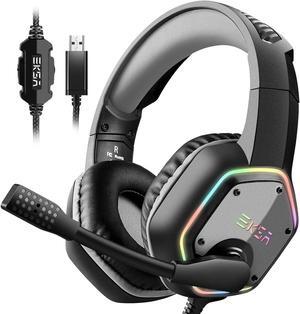 EKSA E1000 USB Gaming Headset for PC, Computer Headphones with Microphone/Mic Noise Cancelling, 7.1 Surround Sound, RGB Light - Wired Headphones for PS4, PS5 Console, Laptop, Call Center (E1000)