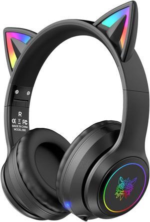ONITOON Cat Ear Bluetooth Headphones with Micphone for Kids  and  Adults, LED Light Up Wireless HI-FI Sound Quality, Over-Ear Headphones with Volume Control for iPhone/iPad/Laptop/PC(55H Play Time)
