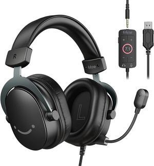 FIFINE PC Gaming Headset, USB Headset with 7.1 Surround Sound, Detachable Microphone, Control Box, 3.5mm Headphones Jack, Over-Ear Wired Headset for PS5/PS4/Xbox/Switch, Black-AmpliGame H9 (DE2304H9)