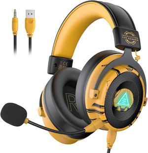 EKSA USB Gaming Headset for PC - Computer Headset with Detachable Noise Cancelling Mic, 7.1 Surround Sound, 50MM Driver - Headphones with Microphone for PS4/PS5, Xbox One, Laptop,  (E900Pro-yellow-AE)