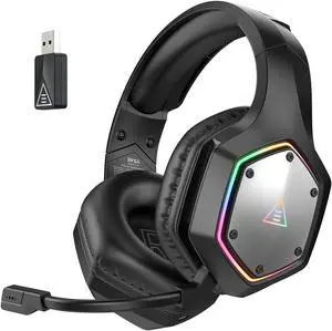 EKSA Wireless Headset for PC PS4 PS5 Computer - 7.1 Surround Sound, AI Intelligent Noise Cancelling Microphone(ENC), Low Latency 2.4G USB Dongle, 36 Hour Battery, Game/Music Mode, RG (E1000WT-NEW-BLK)