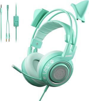 SOMIC G951S Green Gaming Headset with Microphone for PS4, PS5, Xbox One, PC, Cat Ear Headphones Over Ear with in-Line Mic Control, Stereo Sound for Girls, Woman (G951s)