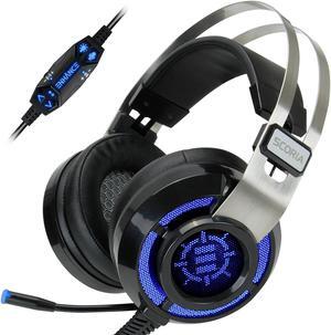 ENHANCE Scoria USB Gaming Headset with Noise Cancelling Mic, 7.1 Surround Sound, Bass Vibration, LED Lighting  and  In-Line Controls - Gaming Headphones for PC, Laptop, PS5, PS4 - (FBA_ENSCH7L100BKEW)