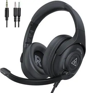 EKSA E4 AirComfy Headsets with Microphone Noise Cancelling, Over-Ear PC Headphones, Crystal Clear Surround Sound 263g Ultra Lightweight 3.5mm Wired Computer Headset for Laptop/PS4/PS5/Xbo (AirComfyE4)