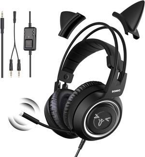 SOMIC Stereo Gaming Headset with Mic for PS4, PS5, Xbox One, PC, Mobile Phone, 3.5MM Sound Detachable Cat Ear Headphones Lightweight Self-Adjusting Over Ear Office Headphones G951S Black (G951S-Black)