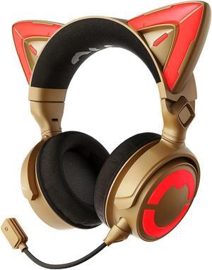 YOWU RGB Cat Ear Headphone 4, Upgraded Wireless  and  Wired Gaming Headset with Attachable HD Microphone -Active Noise Reduction, Dual-Channel Stereo  and  Customizable Lighting and Effect (DJ-GOL-EU)