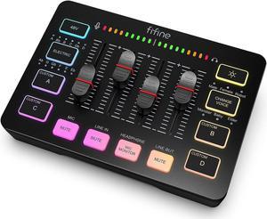 FIFINE Gaming Audio Mixer, Streaming RGB PC Mixer with XLR Microphone Interface, Individual Control, Volume Fader, Mute Button, 48V Phantom Power, for Podcast/Recording/Vocal/Game Voice- (ABCD2302SC3)