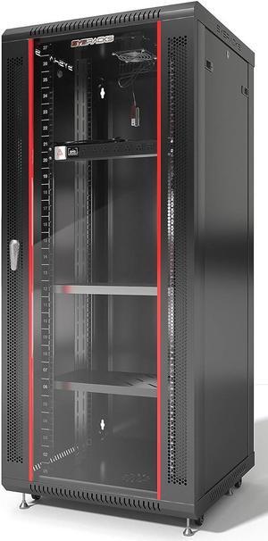 Sysracks - Server Rack  Wall Mount Rack - Locking Cabinet for Network - Electronics - Security - Audio - Video - AV Equipment - Data Rack - Legs/Power Strip/Shelf/Fan - 24-Inch Deep (27U)