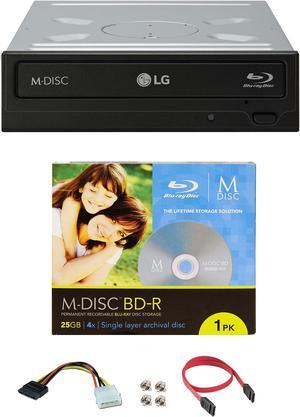 LG WH16NS40 16X Blu-ray BDXL DVD CD Internal Burner Drive Bundle with Free 25GB M-DISC BD + SATA Cable + Mounting Screws