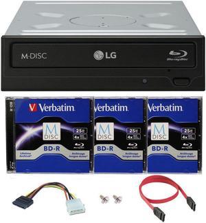LG WH16NS40 16X Blu-ray BDXL DVD CD Internal Burner Drive Bundle with Free 3pk 25GB M-DISC BD + SATA Cable + Mounting Screws