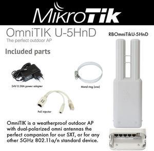 Mikrotik OmniTIK U-5HnD, RBOmniTikU-5HnD. Weatherproof outdoor wireless AP, router, client and bridge, POE, OSL4.