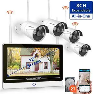 ?2019 New? All in One with 12 Monitor 1080P Security Camera System Wireless,SMONET 8-Channel Outdoor Home Camera System(2TB Hard Drive),4pcs 2.0MP(1080P) Waterproof Wireless IP Cameras,P2P,Free ?2019 New? All in One with 12 Monitor 1080P Security Camera System Wireless,SMONET 8-Channel Outdoor Home Camera System(2TB Hard Drive),4pcs 2.0MP(1080P) Waterproof Wireless IP Cameras,P2P,Free