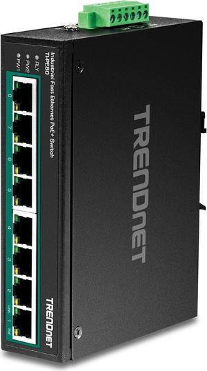 TRENDnet 8-Port Industrial Unmanaged Fast Ethernet DIN-Rail Switch; TI-E80 8 x Fast Ethernet Ports; 1.6Gbps Switching Capacity;8 Port Network Fast Ethernet Switch;IP30 Metal Switch;Lifetime Protection