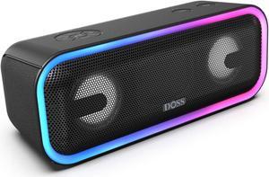 DOSS SoundBox Pro+ Wireless Bluetooth Speaker with 24W Impressive Sound, Booming Bass, Wireless Stereo Pairing, Mixed Colors Lights, IPX5 Waterproof, 15 Hrs Battery Life, 66 ft Bluetooth Range-Black