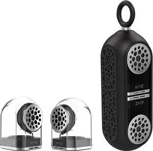 KNZ GoDuo Portable Bluetooth Speakers with Magnetic Connectable Base, L/R True Stereo Sound and Bass, Water and Shock Resistant, 18 hr playtime, Built-in Mic, Protective Carrying Case Included (Black)