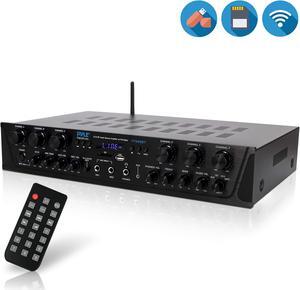 Wireless Home Audio Amplifier System - Bluetooth Compatible Sound Stereo Receiver Amp - 6 Channel 600Watt Power, Digital LCD, Headphone Jack, 1/4'' Microphone IN USB SD AUX RCA FM Radio - Pyle PTA66BT