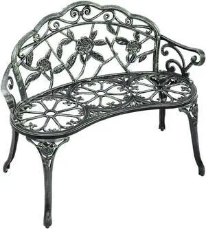 Costway Patio Garden Bench Chair Style Porch Cast Aluminum Outdoor Rose Antique Green