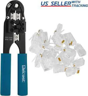 Cable Crimper Tool & 50 Connectors for CAT5 CAT5e RJ-45 Network Cables