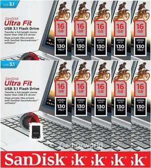10 x SanDisk 16GB USB 3.1 Ultra Fit 16G SDCZ430 130MB/s SDCZ430-016G Flash Drive