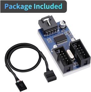 9 Pin 2 in 1 Internal USB Splitter Cable, 9 pin USB Header Male 1 to 2 Female Extension Connector Adapter, USB 2.0 HUB Connector Port Multiplier PWM Fan Splitter Cable (30cm/0.98ft)