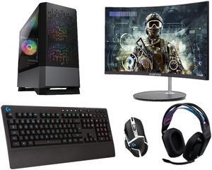 Gaming Computer Bundle | RTX 3060 12GB | i5 | 16GB RAM | 1TB SSD | Curved Monitor & Logitech Keyboard, Mouse, and Headset