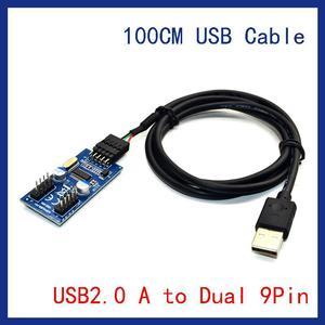 9pin USB header 1 to 2 Extension Cable Card Desktop 9-Pin USB HUB USB 2.0 9 pin Connector Adapter Port Multilier with 100cm usb cable