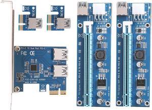 PCIe Riser Card 1 to 2 PCI-E 1X to PCI-E 16X Slot With USB 3.0 Power Cable 2pcs 6pin riser card Mining Adapter for BitCoin miner