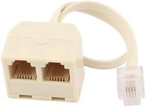 RJ11 6P4C 2 Way Outlet 1 to 2 Telephone Phone Jack Line Splitter Adapter Beige