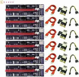 6pcs/lot VER009S PCI E PCI E 1x to 16x Mining Machine Enhanced Extender PCIE Riser Card Adapter 60cm Power Cable for Bitcoin BTC