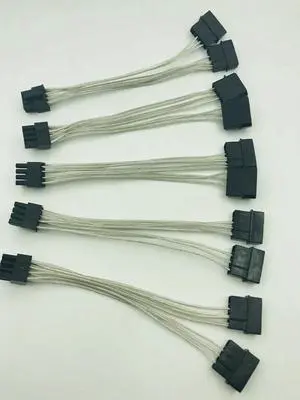 5PCS Dual 4Pin to 8Pin (6+2) Graphic Card Power Cable 4P to 8P Graphic Card Cable 18cm Supply Dual D port to 8pin for BTC Mining