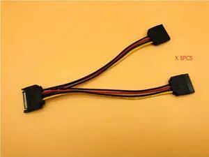 5PCS 15Pin SATA Male to 2 Female 15Pin Serial ATA Power PC Computer Power CableHDD Splitter Connector Cables for BTC ETH Mining