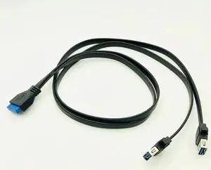 Connector USB 3.0 Panel Mount Dual Port USB 3.0 Female Screw Panel Mount to Motherboard 20 Pin Header Flat Cable Cord NEW