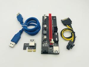 6pcs Newest VER009 PCI E Riser VER 009S Express 1X 4x 8x 16x USB 3.0 Extender Riser Adapter Card SATA 15pin to 6 pin Power Cable