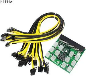 12PCS GPU 50CM 6Pin PCI E Male to 6+2 Pin Male Power Cable + 1PCS 12V 12 Port 6Pin 1200W DPS 1200FB A Breakout Board for Mining