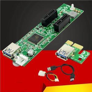 PCI E Expansion Card 1 to 2 PCIe x1 Slot Riser Card Converter Adapter USB3.0 Data Cable IDE 4pin Power Supply for PC Desktop