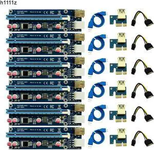 6pcs 009S Riser 3 LED Golden USB 3.0 PCI Express 1X 4x 8x 16x Riser Card SATA to 6pin Power Cable for BTC Miner Antminer Mining