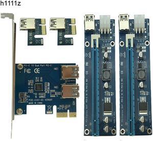 PCI e to Dual USB 3.0 Riser Card PCI Express 1X to 2 16X Riser Card + USB 3.0 Extender Cable SATA 15 Pin 6Pin Power Cable