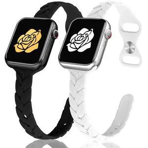 2 Pack Engraved Silicone-Bands Compatible with Apple Watch Band 38mm 40mm 41mm 42mm, Slim Feminine Fashion Leaf Waterproof Strap,For iWatch Series 11 10 9 8 7 6 5 4 3 2 1 Women 2 Pack Engraved Silicone-Bands Compatible with Apple Watch Band 38mm 40mm 41mm 42mm, Slim Feminine Fashion Leaf Waterproof Strap,For iWatch Series 11 10 9 8 7 6 5 4 3 2 1 Women