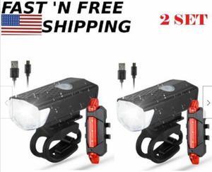 2Pcs/Set USB Rechargeable LED Bicycle Headlight Bike Front  Rear Lamp Cycling