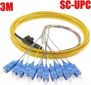 3M 12 Cores Fiber Optic SC UPC Single Mode Flat Patch Cable Pigtail Cord Yellow