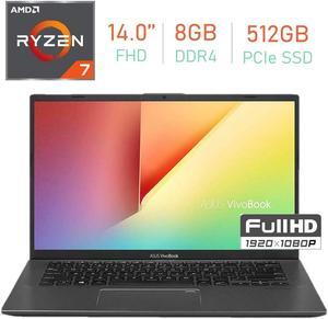 ASUS VivoBook 14-inch FHD (1920x1080) Laptop PC, AMD Ryzen 7 3700U up to 4.0GHz, 8GB DDR4, 512GB PCIe SSD, Bluetooth, Backlit Keyboard, Fingerprint Reader Windows 10 Home w/Tigology Mousepad