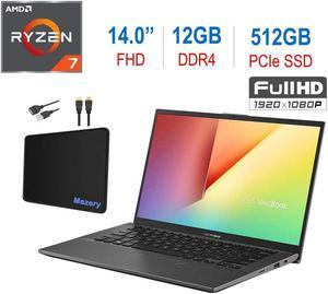 Newest ASUS VivoBook 14-inch FHD 1080p Laptop PC, AMD Ryzen 7 3700U, 12GB DDR4, 512GB PCIe SSD, Fingerprint Reader, Backlit Keyboard, AMD Radeon RX Vega 10 Graphics, W10 Home w/Mazery Accessories
