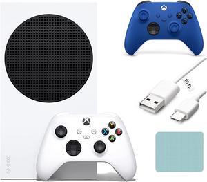 Microsoft Xbox Series S 512GB SSD All-Digital Console with White and Blue Wireless Controllers + Mazepoly Accessories