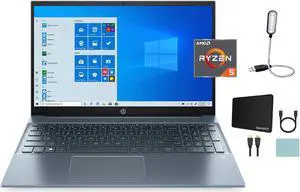 HP Pavilion 15.6" FHD (1920 x 1080) Laptop, AMD Ryzen 5-5500U, 12GB RAM, 512GB SSD, Horizon Blue, Bluetooth, Webcam, Wi-Fi, AMD Radeon Graphics, Windows 11 Home + Mazepoly Accessories