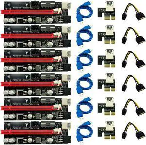 6pcs Newest VER009 USB 3.0 PCI-E Riser VER 009S Express 1X 4x 8x 16x Extender pcie Riser Adapter Card SATA 15pin to 6 pin Power