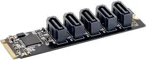 PCIe X2 M.2 Key M to 5-Port SATA 3.0 Adapter Card NGFF NVME to SATA3.0 Converter Card JMB585 Chipset 6 Gbps PCIe X2 M.2 Key M to 5-Port SATA 3.0 Adapter Card NGFF NVME to SATA3.0 Converter Card JMB585 Chipset 6 Gbps