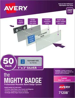 The Mighty Badge, 1x3 Gold, 80 Reusable Name Tags 120 Laser Inserts